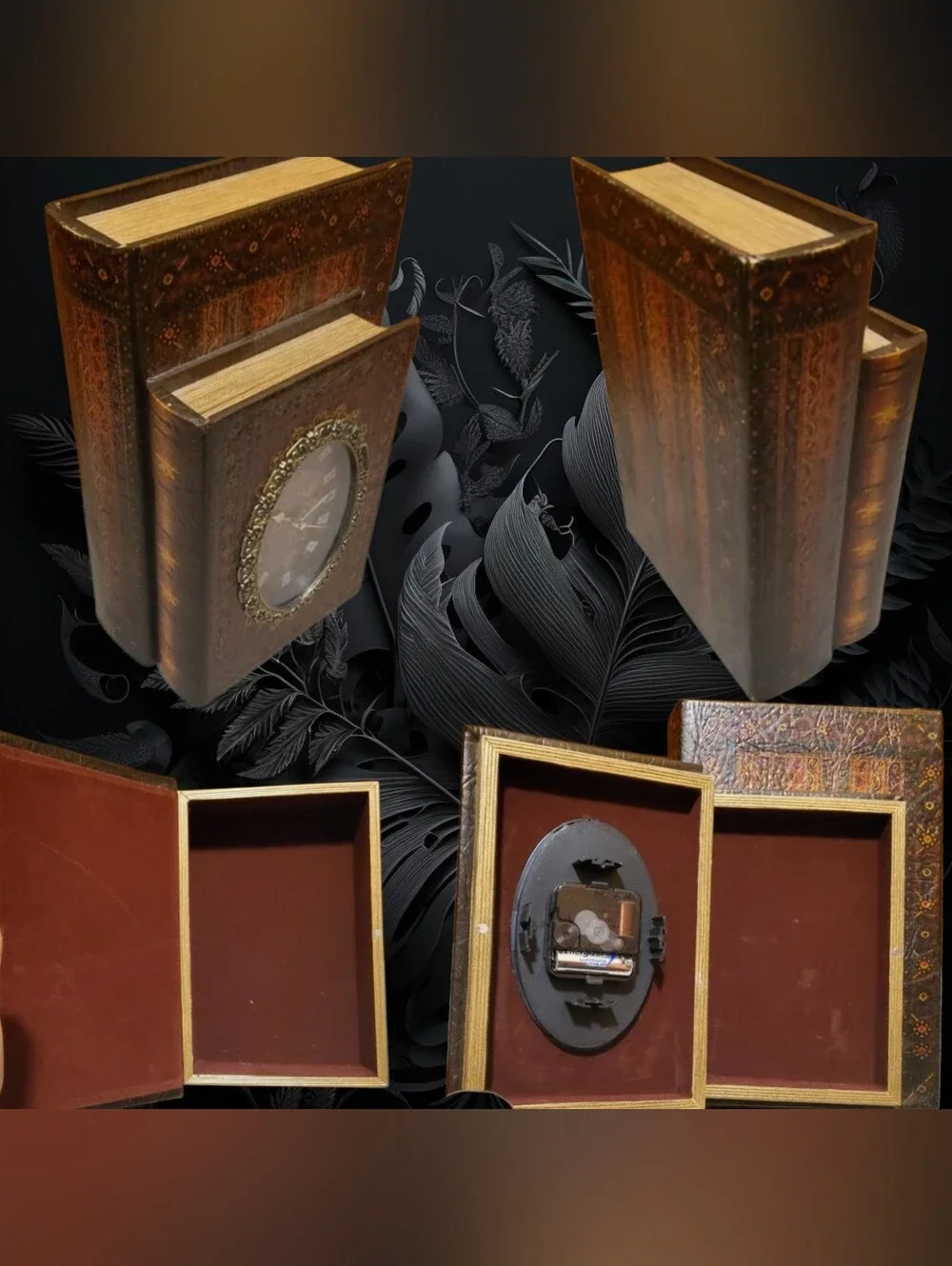 Vintage-Inspired Brown Wood Book Clock ..